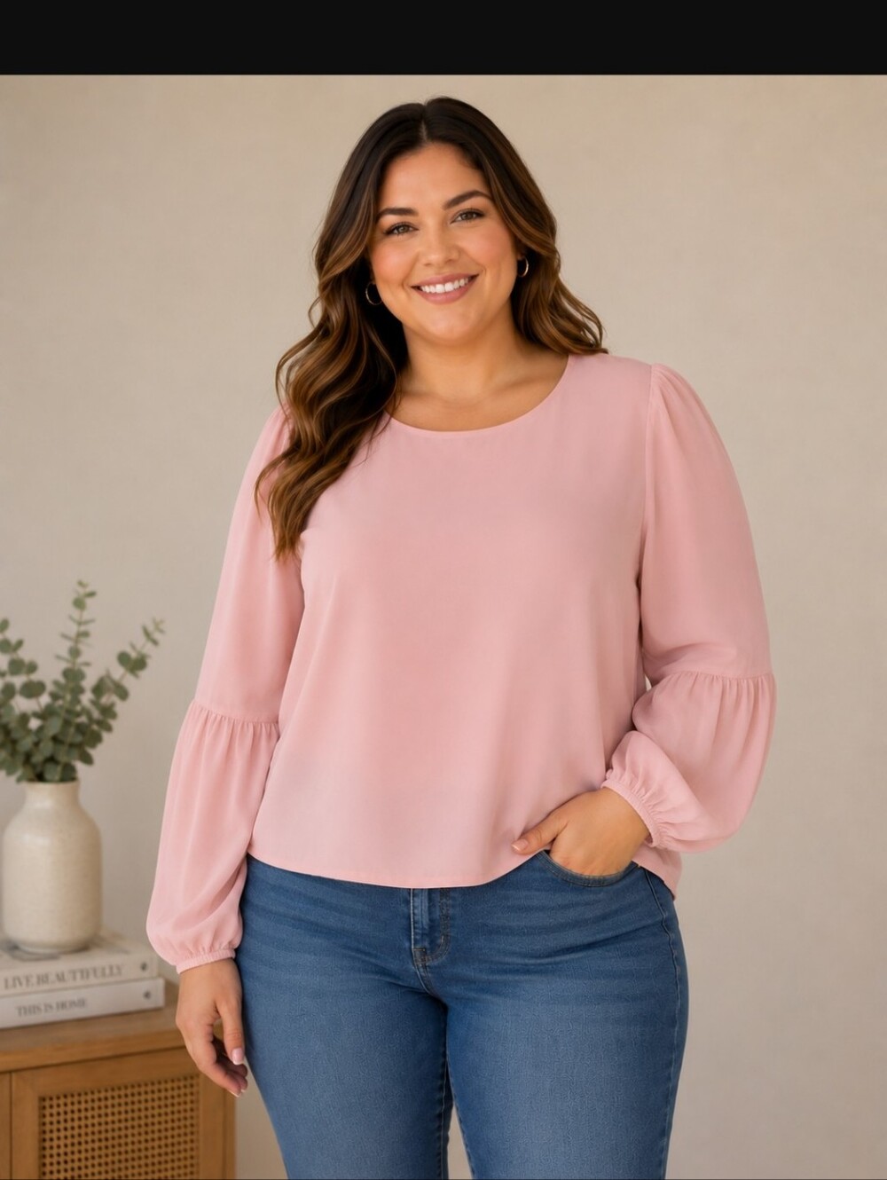 Valerie Stephens Soft Pink Long Sleeve Chiffon Blouse Size XL